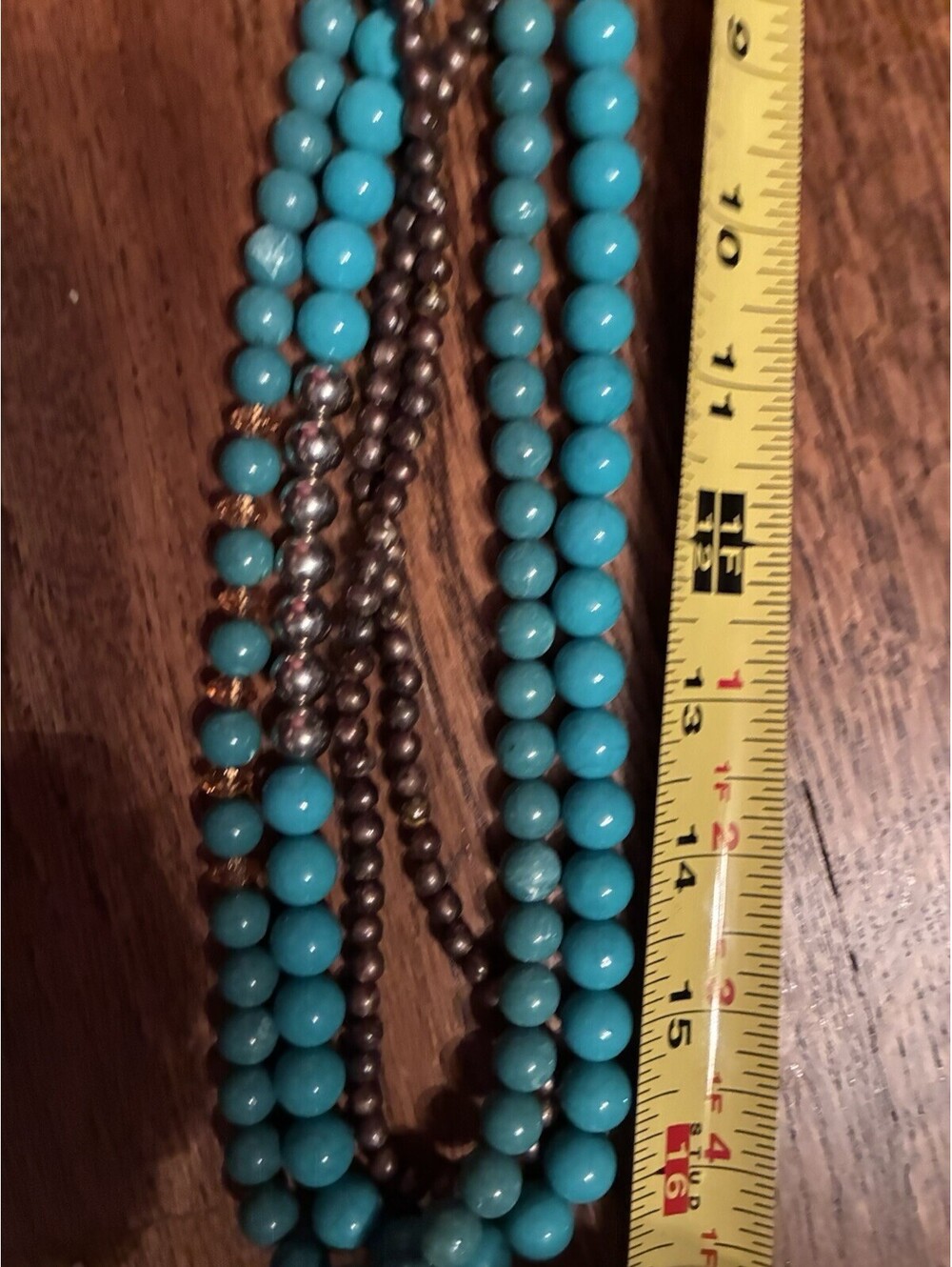 Chico's Faux Turquoise Multi Strand Beaded Statement Necklace Silver Chain Boho